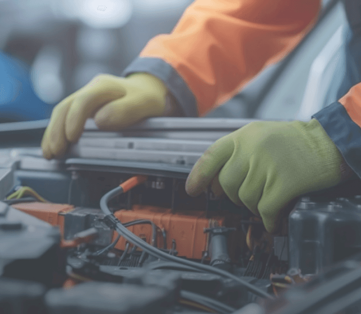 Mechanic replacing car battery
