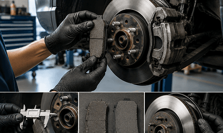 Brake pads and rotor measurement during machining service