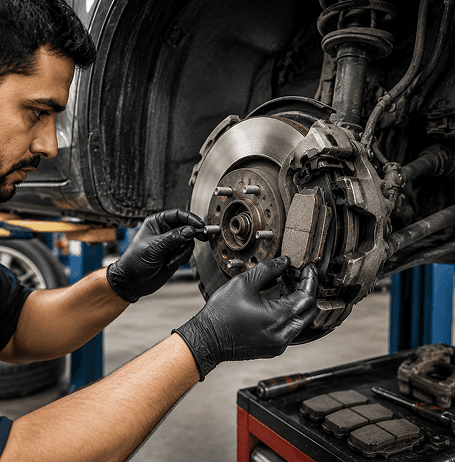 Technician working on a brake rotor assembly
