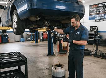 Technician performing differential service on a vehicle