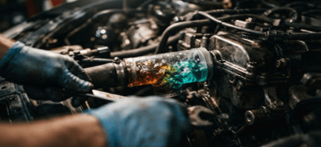 Mechanic working on engine hoses with blue gloves