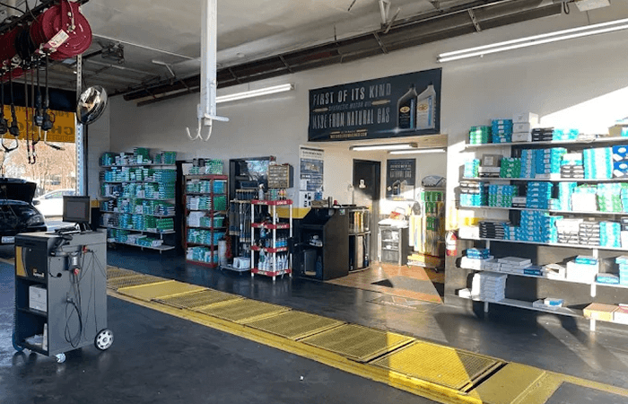 Ten Minute Oil Change service bay with diagnostic equipment and oil filter inventory