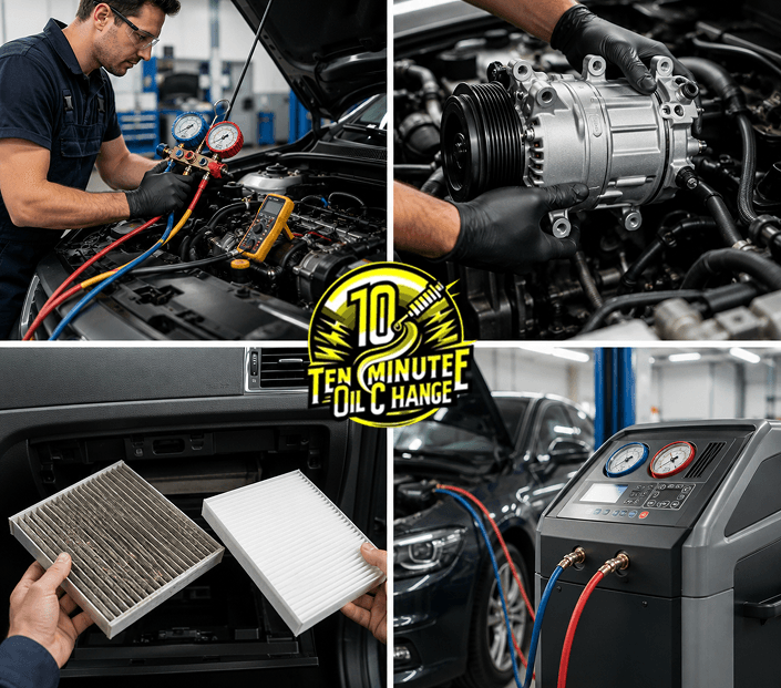 AC repair services collage at Ten Minute Oil Change