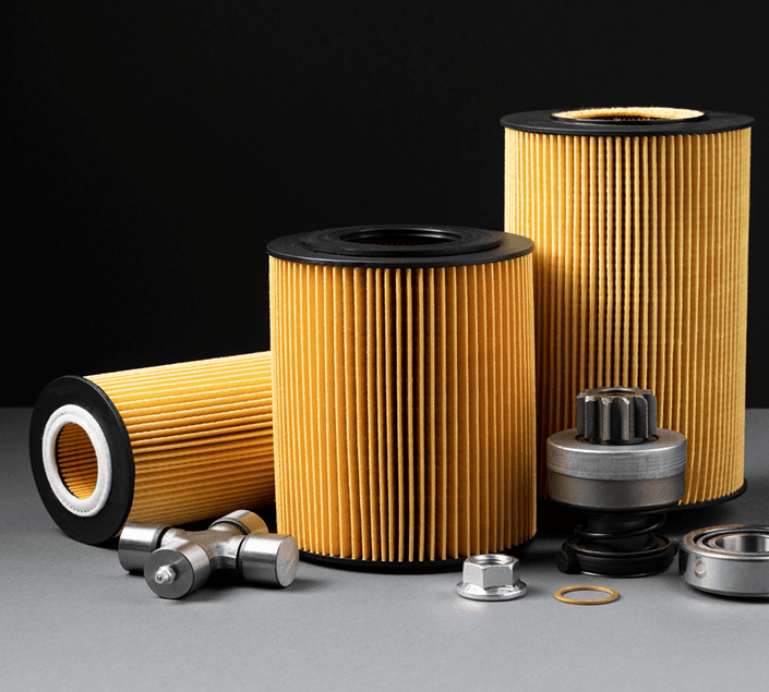 Engine oil and air filters with automotive parts
