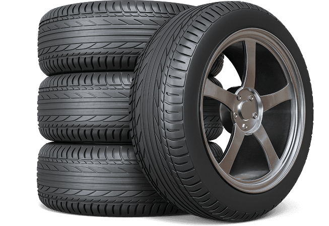 Stack of tires and alloy wheel for replacement service